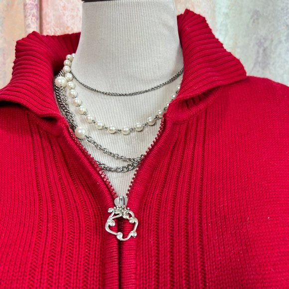 VTG📌Casual W.E.A.R Cotton Blend 2-Way Zipper Fire Red Cardigan with Collar - Picture 4 of 16